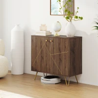 HOMCOM Sideboard Storage Cabinet with Golden Lines, Modern Luxury Living Room Cabinet with Adjustable Shelf, Steel Harpin Legs, Brown(m-2)