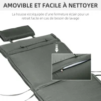 Outsunny Coussin bain de soleil coussin chaise longue matelas transat déhoussable avec zippé, tétière, cordons d'attache, MATELAS UNIQUEMENT, 198 x 53 x 5 cm, gris(m-6)