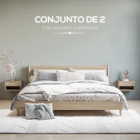 HOMCOM Juego de 2 Mesitas de Noche Colgantes Mesillas de Noche con Cajón para Dormitorio 37x32x21 cm Natural(m-4)