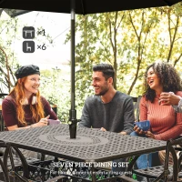 Outsunny Seven-Piece Cast Aluminium Garden Dining Set - Bronze Tone(m-4)