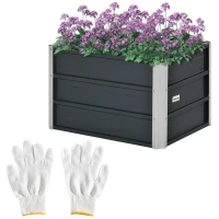 Outsunny Hochbeet aus Stahl Gartenbeet Pflanzkasten Blumenkasten Blumenkübel mit Handschuhe Dunkelgrau 66 x 47 x 40 cm(m-13)