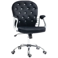 Vinsetto Bürostuhl, Knopfheftung, Samtoptik, höhenverstellbar, ergonomisch, bis 120 kg, Schwarz(m-10)