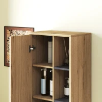 HOMCOM Columna de Baño de Pared Armario de Baño con Compartimentos Abiertos y 2 Puertas 40x24x141,5 cm Natural(m-9)