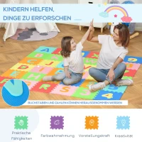 HOMCOM 60-teilige Kinder Puzzlematte Spielmatte mit 36 Matten, 24 Seitenmatten, Kinderspielteppich Spielteppich für Baby & Kinder mit Buchstaben und Zahlen EVA mehrfarbig 31,5 x 31,5 cm(m-7)