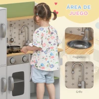 AIYAPLAY Cocinita de Juguete Infantil de Madera con Máquina de Hielo Fregadero Móvil y Utensilios de Cocina 84x34x89 cm Blanco(m-5)