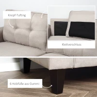 HOMCOM Relaxsessel Polstersessel Loveseat Stoffsofa mittelalterlicher Stil Wohnzimmer Schlafzimmer Leinen-Touch Gummiholz Beige  202 x 72 x 91 cm(m-6)