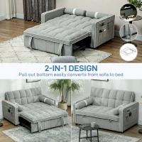 HOMCOM Two-Seater Linen-Look Sofa Bed - Light Grey(m-4)