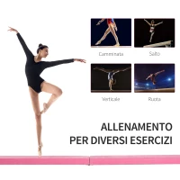 HOMCOM Trave da Ginnastica Equilibrio Allenamento Pieghevole Casa Legno 210 × 10 × 6.5cm Rosa(m-7)