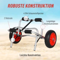 HOMCOM Alu Kanuwagen Kajakwagen Surfwagen klappbar mit Gurt Kunstleder-Räder Silber bis 75 kg 68 x 44,5 x 40 cm(m-7)