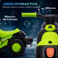 AIYAPLAY Moto Eléctrica para Niños de +2 Años con Función de Soplar Burbujas Faros Música Velocidad 3 km/h Carga 30 kg Verde(m-4)
