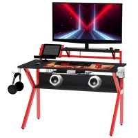 HOMCOM Gaming Desk, Computer Table with Monitor Stand, Cup Holder, Headphone Hook, Wire Basket and Metal Frame, 120cm, Red(m-1)