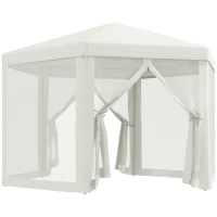 Outsunny 4M Hexagon Gazebo, Netting Party Tent, Patio Canopy Outdoor Event Shelter for Activities, Shade Resistant, Cream White(m-1)