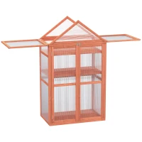 Outsunny Garden Cold Frame Polycarbonate Greenhouse with Adjustable Shelves, Double Doors, Openable Top Covers, Grow House for Flower Vegetable Plants, 80 x 47 x 138cm, Orange(m-1)