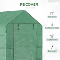 Outsunny Walk in Garden Greenhouse with Shelves Polytunnel Steeple Green house Grow House Removable Cover 2L x 1.43W x 2H(m)(m-4)
