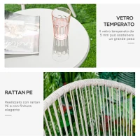 Outsunny Set da Giardino in Rattan Sintetico Stile Boho con Tavolino e 2 Sedie, Bianco Crema(m-6)