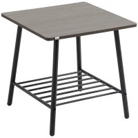 HOMCOM Mesa Auxiliar con Estante Mesita de Salón para Dormitorio Estudio Oficina Estilo Industrial 50x50x50 cm Gris(m-1)