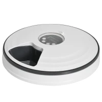 PawHut Dispensador de Comida para Mascotas Comedero Automático con Temporizador Pantalla LED 6 Cuencos Ø30,5x7,2 cm Blanco(m-10)