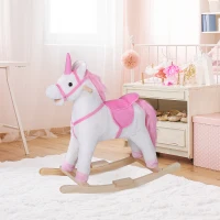 HOMCOM Cavallo a Dondolo in Legno Unicorno Giocattolo Cavalcabile Bambini Peluche 78 × 28 × 68cm Rosa(m-2)