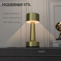 HOMCOM Tischleuchte, kabellos, wiederaufladbar, Touch-Steuerung, LED-Licht, Metallkörper, Farbe: Gold(m-6)