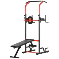 HOMCOM Stazione da Fitness Sbarra per Trazioni, Power Tower Palestra Multifunzione Pieghevole Altezza Regolabile 180-230cm Max. carico 120kg(m-10)