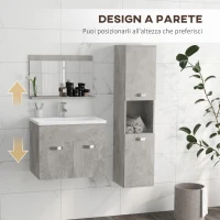 kleankin Set Mobili Bagno da 4 Pezzi con Lavabo da 60cm, Mobiletto, Colonna Bagno e Specchiera in Legno, Grigio(m-5)