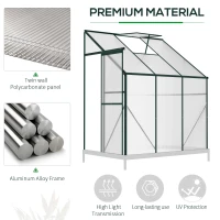 Outsunny 6 X 4ft Walk-In Lean to Greenhouse Garden Heavy Duty Aluminium Polycarbonate with Roof Vent for Plants Herbs Vegetables, Green(m-6)