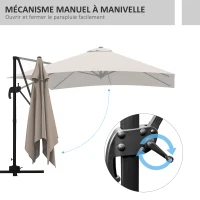 Outsunny Parasol déporté carré inclinable pivotant 360° manivelle piètement - aluminium dim. 3L x 3l x 2,6H m beige(m-6)