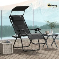 Outsunny Zero Gravity Lounger Chair, Folding Reclining Patio Chair with Shade Cover, Padded Seat, Cup Holder, Soft Cushion and Headrest for Poolside, Camping, Black(m-2)