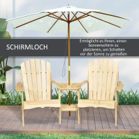 Outsunny Adirondack Gartenstuhl mit Tisch und Schirmloch 2 Sitzer Gartensessel Sitzgruppe Gartenmöbel für Balkon Massivholz Natur 178 x 87 x 92 cm(m-4)