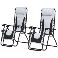Outsunny Zero Gravity Lounger Chair Set of 2, Folding Reclining Patio Chair with Padded Seat, Cup Holder, Soft Cushion and Headrest for Poolside, Camping, Grey(m-11)