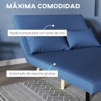 HOMCOM Sofá Cama de 2 Plazas Tapizado en Lino con Respaldo Ajustable en 5 Posiciones y 2 Almohadas 120x75x85 cm Azul Oscuro(m-6)