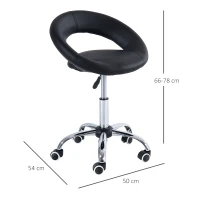HOMCOM Sgabello da Lavoro Girevole Sgabello da Sala Salone Moderno Altezza Regolabile Ecopelle 50 × 54 × 66-78cm Nero(m-3)
