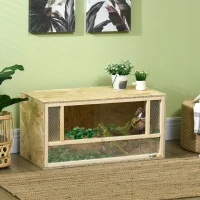 PawHut Terrarium en bois OSB pour reptiles et batraciens avec porte coulissante en verre - 80 x 40 x 40 cm naturel(m-2)