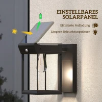 Outsunny Garten-Solarlicht Außenleuchte Solarlampe, Spritzwassergeschützt, Bewegungssensor, 14 cm x 24 cm x 24 cm, Schwarz(m-4)