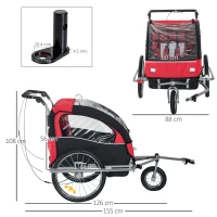 HOMCOM Rimorchio Bici Rimorchio Bambini Bicicletta Bimbi Gancio Acciaio Sicuro(m-3)