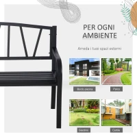 Outsunny Panchina da Giardino in Metallo Nero Impermeabile, Panca da Esterno in Ferro 2 Posti, 128x56x86cm(m-6)