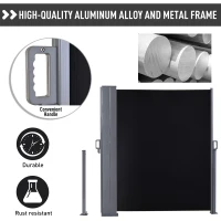 Outsunny 6 x 1.6 M Double Canopy Pull-Out Side Awning Sun Rain Outdoor Protection w/ Steel Frame Retractable Garden Privacy Home Commercial Black(m-6)