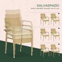 Outsunny Set da Giardino in Rattan PE da 7 Pezzi con Tavolo Rettangolare e 6 Sedie da Pranzo con Cuscini Imbottiti(m-6)