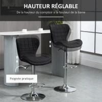 HOMCOM Lot de 2 Tabourets de Bar Design Contemporain Hauteur d'assise réglable 59-81 cm pivotant 360° Lin Noir(m-5)