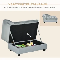 PawHut Haustiersofa mit Stauraum, weichem Kissen, bis 15 kg Tragkraft, Plüschbezug, Hartholzrahmen, Hellgrau(m-5)