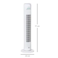 HOMCOM 30'' Freestanding Tower Fan, 3 Speed 3 Mode, 10h Timer, 70 Degree Oscillation, LED Light, 5M Remote Controller, White(m-3)