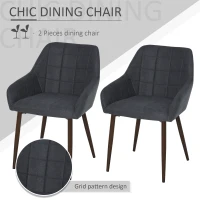 HOMCOM 2 Pieces Linen-Touch Fabric Dining Chair with Grid Pattern Cushion and Backrest, Mid Back Leisure Chair with Steel Leg, Sponge Padded Armchair for Dining Room(m-4)