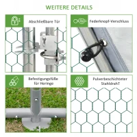 PawHut Hühnerstall Freilaufgehege 2,8x5,7x1,97m mit Schloss Verzinkter Stahl Hühnerhaus mit Wasserdichtem, Anti-UV Dach Freigehege Outdoor Geflügelstall für Hühnerkäfig, Kleintiere Silber(m-7)