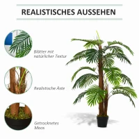 Outsunny künstliche Pflanzen 120 cm künstlicher Palmen Palme Kunstpflanze Kunstbaum Kunstpflanzen im Topf Zimmerpflanze Dekopflanze Büropflanze Kunststofftopf für drinnen und draußen(m-5)