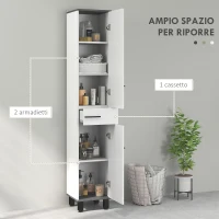 HOMCOM Mobile Colonna Bagno con 2 Armadietti con Ripiani Regolabili e Cassetto, 34x32x190 cm, Bianco(m-4)