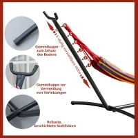 Outsunny Hängematte mit Gestell 200x150cm 6-stufig Höhenverstellbar Tragetasche für Terrasse Baumwolle Stahl Outdoor(m-6)