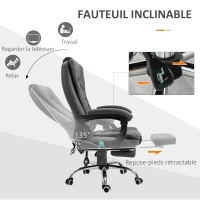 Vinsetto Fauteuil de bureau massant chauffant hauteur réglable dossier inclinable repose-pied + coussin lombaires intégrés(m-5)