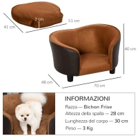 PawHut Divanetto da Interni per Cani con Cuscino Sfoderabile Marrone, 70x48x40cm(m-3)