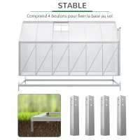 Outsunny Serre de Jardin en Polycarbonate 7,1 m² dim. 1,9L x 3,75l x 1,99 m avec Fondation, Lucarne réglable, Porte coulissante - Argent et Transparent(m-6)