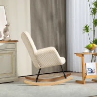 HOMCOM Vintage Schaukelstuhl, geschwungene Kufen, dicke Polsterung, Buchenholz & Stahl, Beige(m-7)